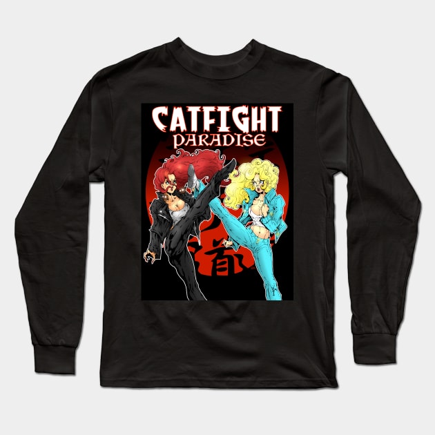 Catfight Paradise Long Sleeve T-Shirt by Mr. Grimskar's Art